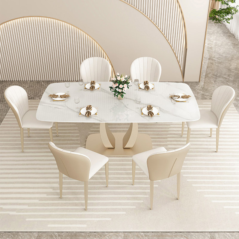 Light luxury modern rectangular dining table set, 29.5" H x 70.8" L x 35.4" W