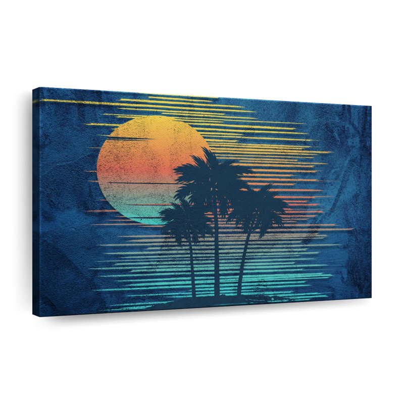 «Palm Trees Groovy Tropical Sunset», reproduction sur toile, H 8 po x l 12 po x P 1 po