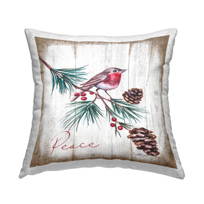 Seasonal Rustic Bird Outdoor Printed Pillow by Elizabeth Tyndall