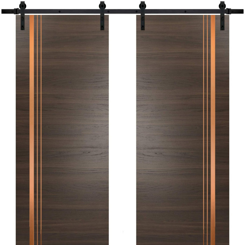 Porte de grange en bois manufacturé 1010, Frêne chocolat, 48 po x 96 po