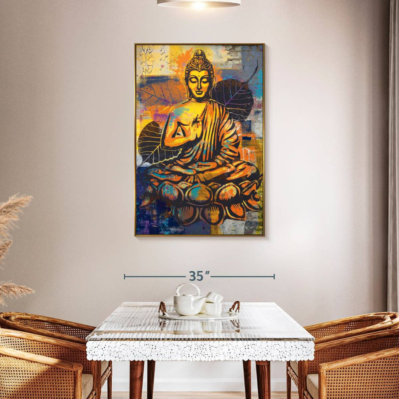 Bouddha assis en forme de lotus, Floating Frame Gold, 31" x 46"