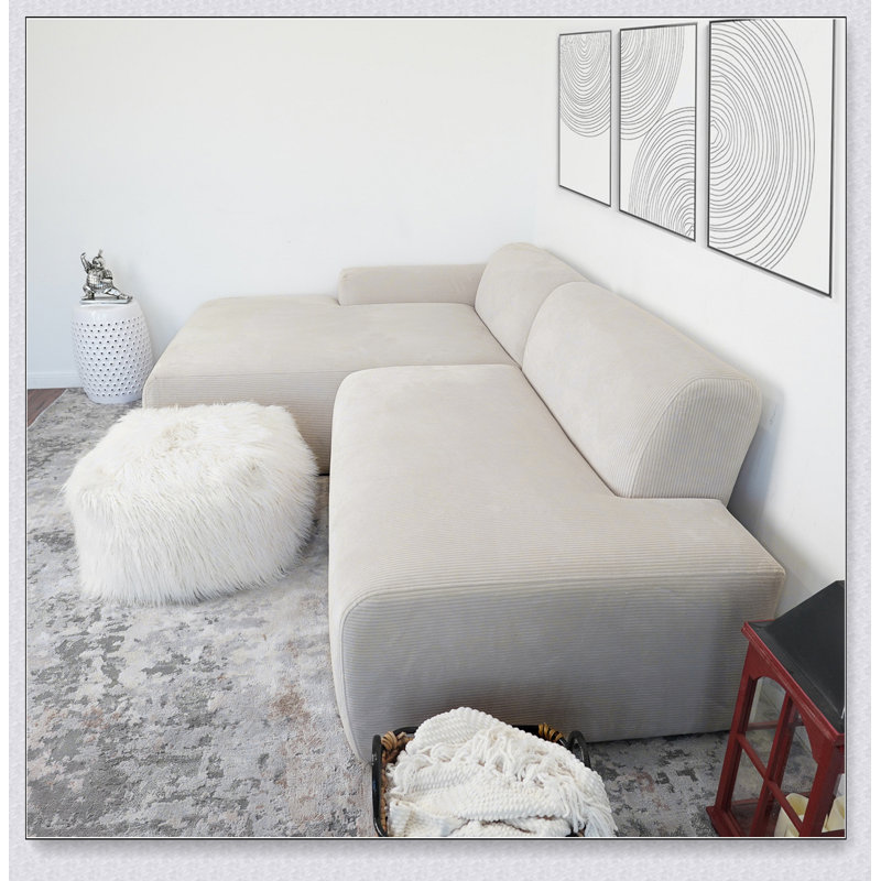 Mar Sectional Cream Corduroy Sofa(Left Facing)