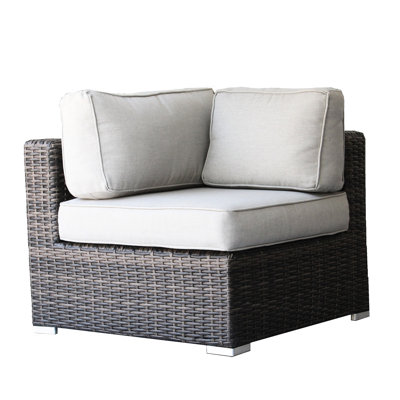 All - Weather Brown Sectional Corner: Relaxing Outdoor Chair With Gently Sloped Back And Cushions, Fully Assembled Resort Style Corner Wedge Cushioning For Comfortable Relaxation
