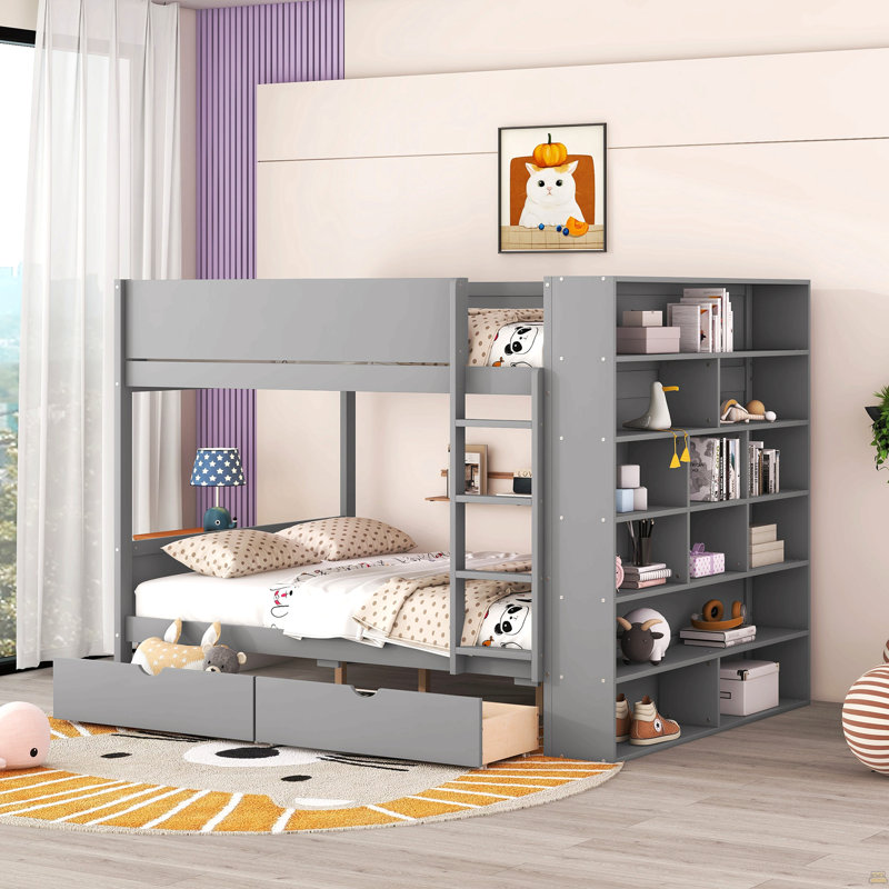 Lit superposé double au-dessus de double avec 2 tiroirs et armoire à couches multiples