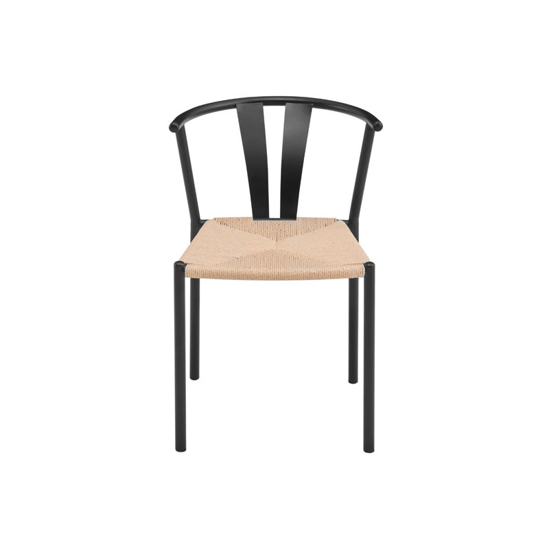 Set of Two Metal Round Back Woven Dining Chairs