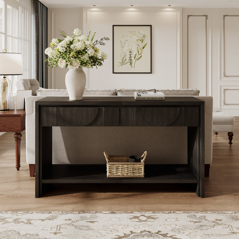 35.4"Wood Console Table With 2 Storage Drawers, And Open Storage Shelf For Entryway, Black
