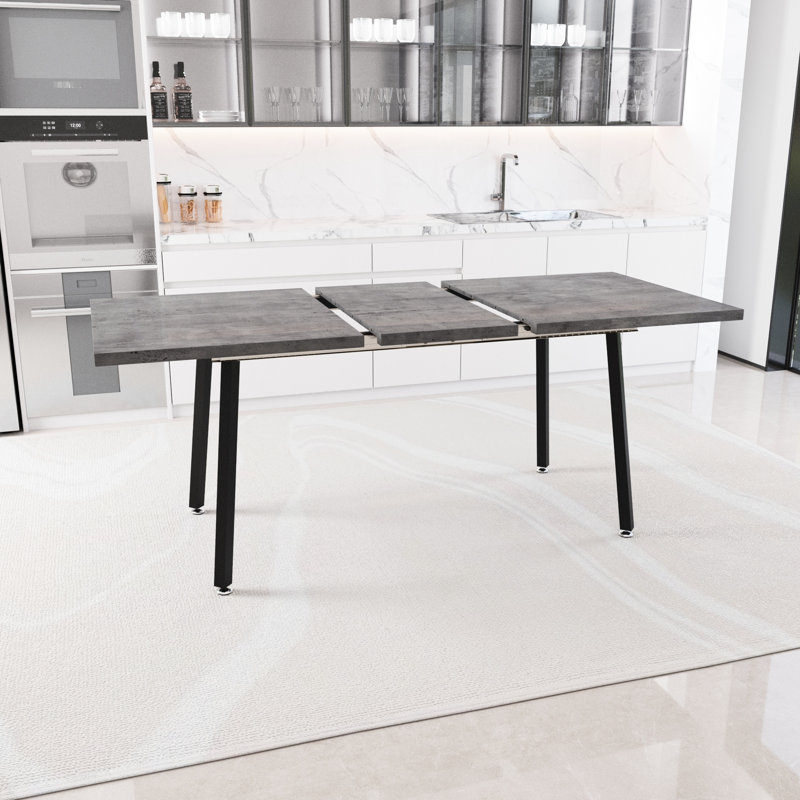54.76 Expandable Dining Table, Rectangular, Gray With Black Metal Legs, Medieval Industrial Style For Family & Friends Gatherings Modern Kitchen Rectangular , Expandable, Theme