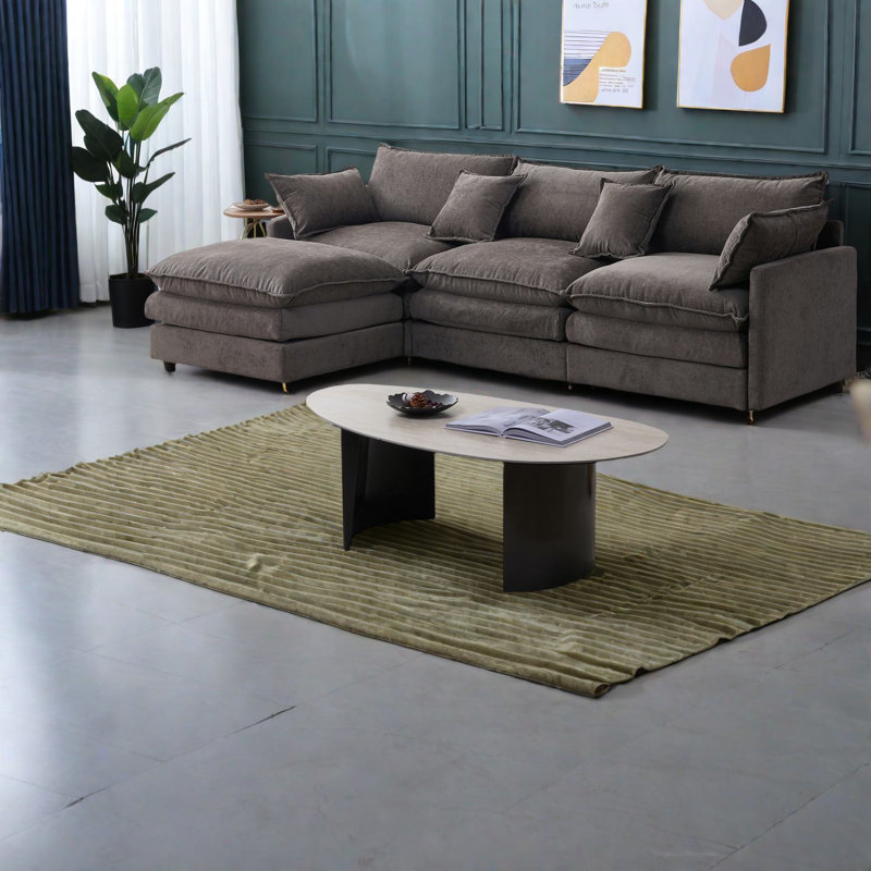 Canapés modulaires confortables, revêtus de chenille, forme en L moderne pour la maison
