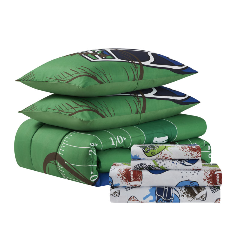 Full Green Football Reversible Microfiber Bed in a Bag Set