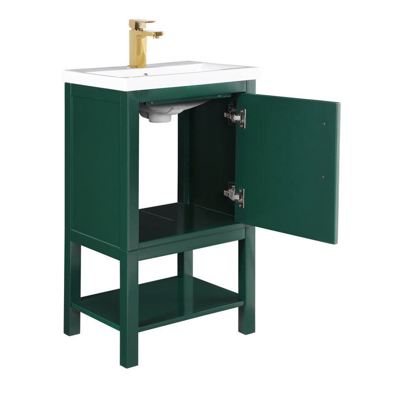 Jewell 20" Single Bathroom Vanity Set, Forest Green/Antique Brass