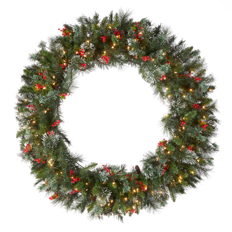 Pre-Lit Pine Wreath, 48" H x 48" W x 7" D