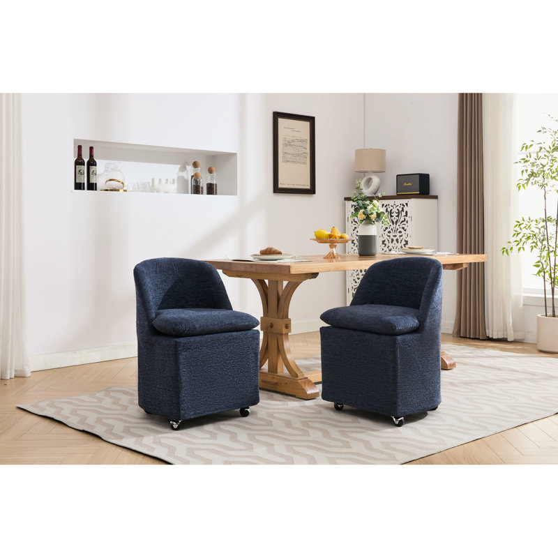 2 chaises de salle à manger modernes en chenille bleue avec roues universelles et chaises en bois, bleu, bras ergonomique rotatif à 360 °