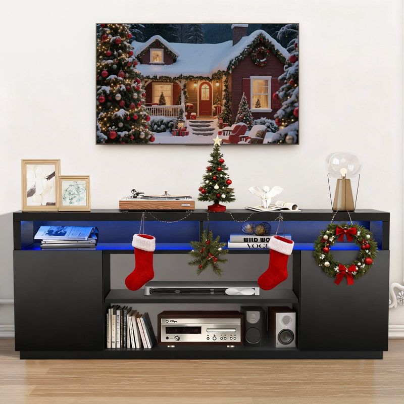 68" LED TV Stand for TVs up to 78", Modern Media Console Entertainment Center with Storage Cabinets & Adjustable Shelves