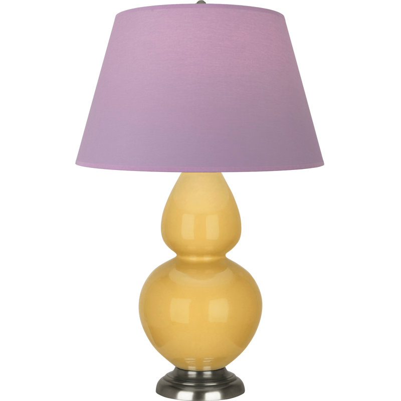 Double Gourd Ceramic Table Lamp, Lavender/Plum, Burgundy Glazed/Deep Patina Bronze, Silver