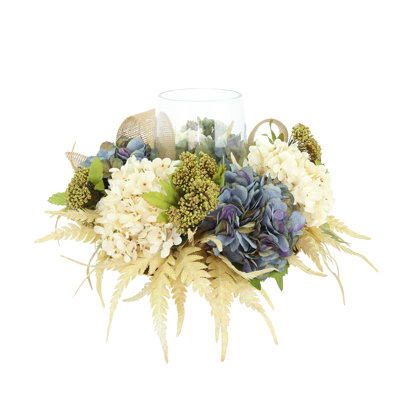 Centre de table Carytown Fall avec hortensias, fougères et boucles assortis