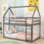 Lit superposé simple en bois en forme de maison avec échelle robuste-1058194977