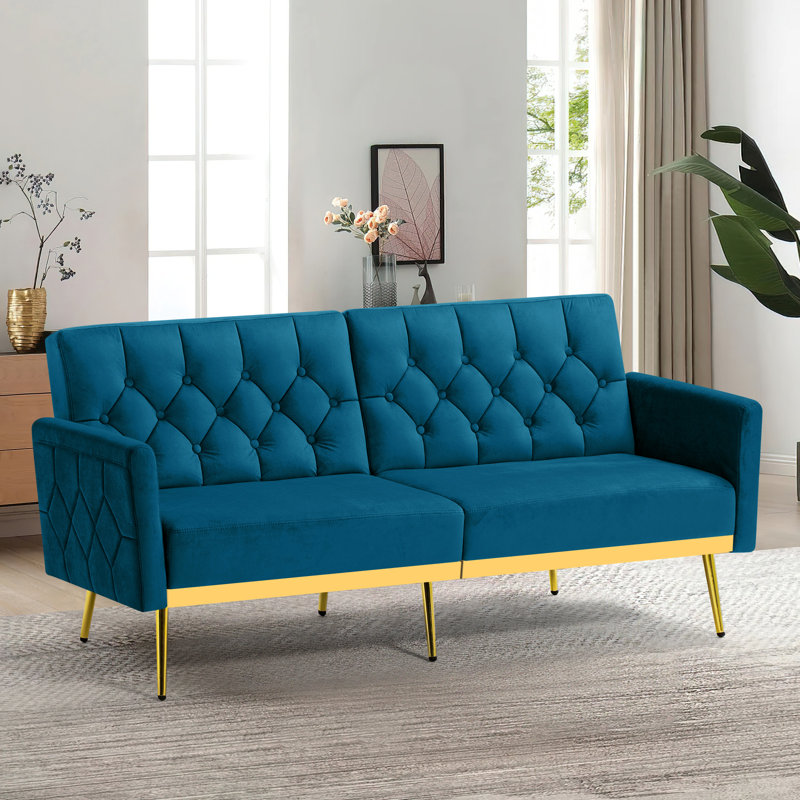 Zineta 67'' Velvet Sleeper Sofa, Teal