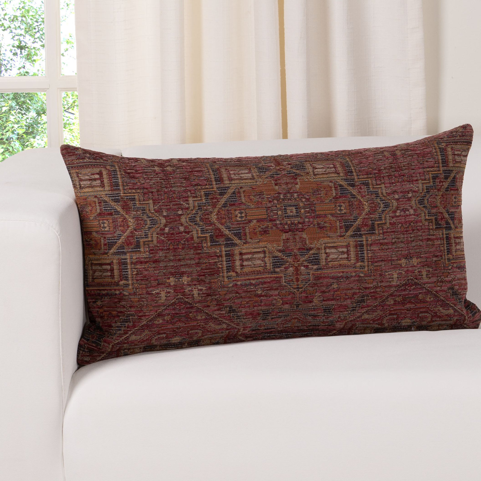 Olcott Throw Pillow, Feather, Zapatta Crimson, Rectangle 14"H x 26"W