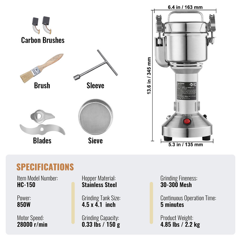 150g Commercial Spice Grinder Electric Grain Mill Grinder High Speed