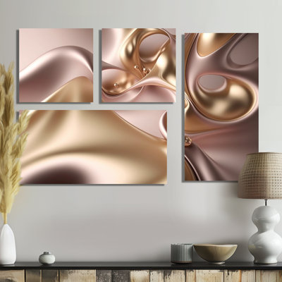 Subtle Sophistication In Exquisite Pink And Gold X - Pink Modern Wall Art 4 Pieces