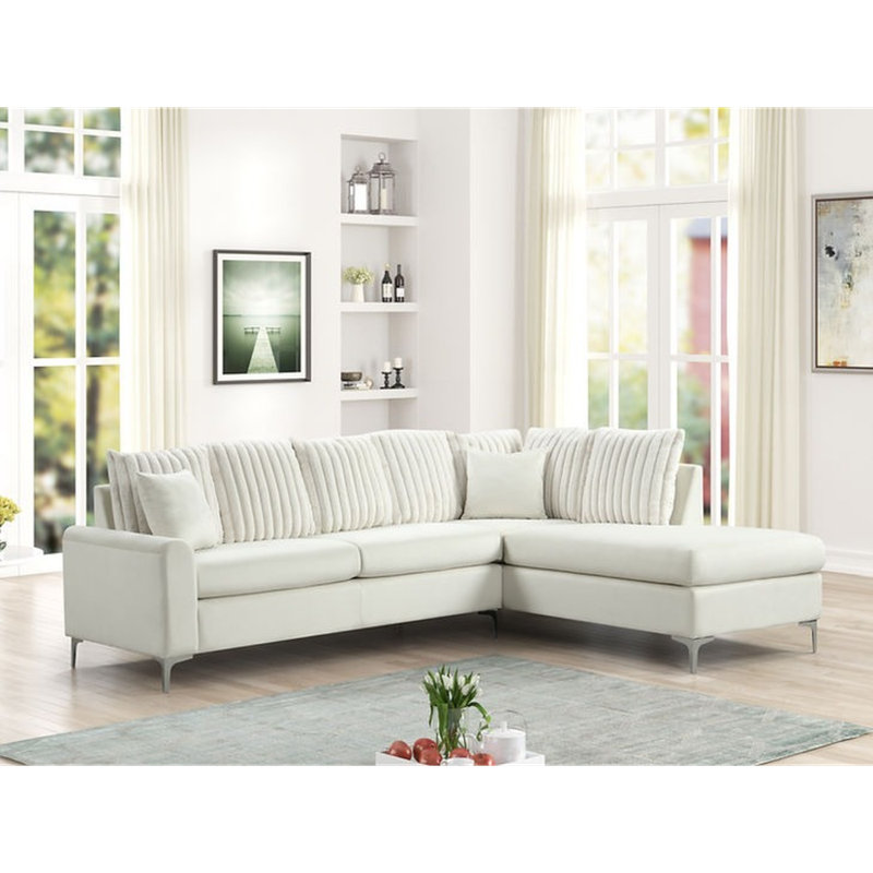 Elina Velvet Sectional, Beige Velvet
