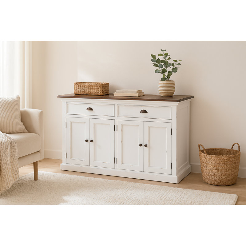 Buffet 2 tiroirs Hailsham, Blanc/brun
