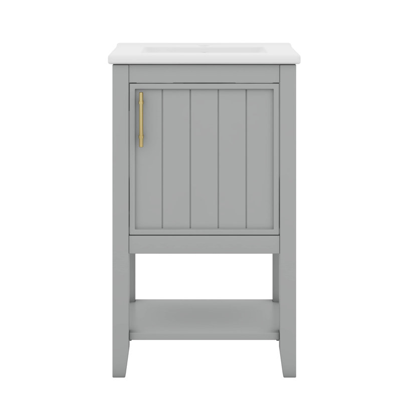 Meuble-lavabo de 20 po avec lavabo, armoire de salle de bain avec support de rangement et tablette ouverte, Gris