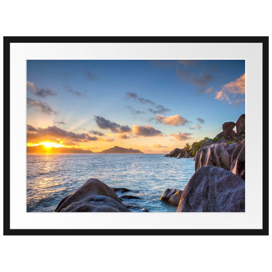 Gerahmtes Papierbild Sonnenuntergang Seychellen