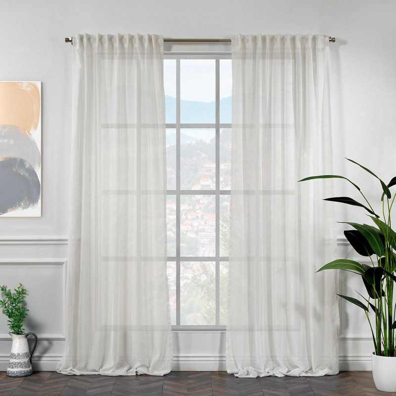 Extra Long & Extra Wide Faux Linen Semi Sheer Single Panel, 58" W x 84" L, Cream