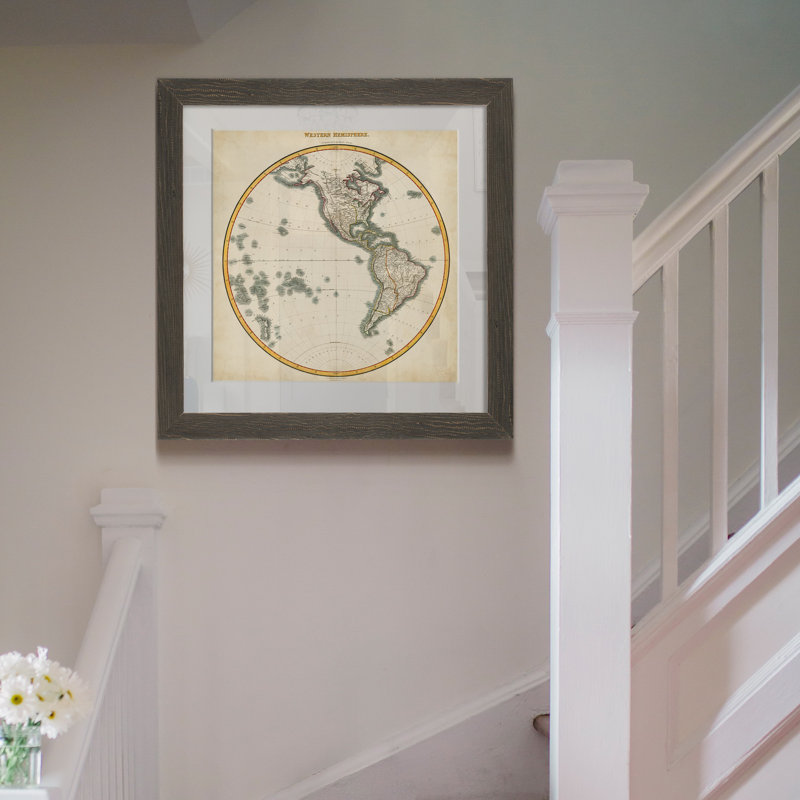 1812 Western Hemisphere - Reproduction d'art graphique encadré, H 27,5 po x l 27,5 po x P 1,5 po, Papier avec cadre gris