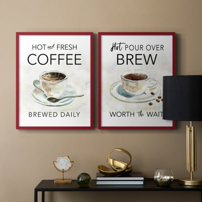 Café chaud et frais - Impression encadrée de qualité supérieure - Prêt à accrocher - Aucun clou requis - Aucun clou requis
