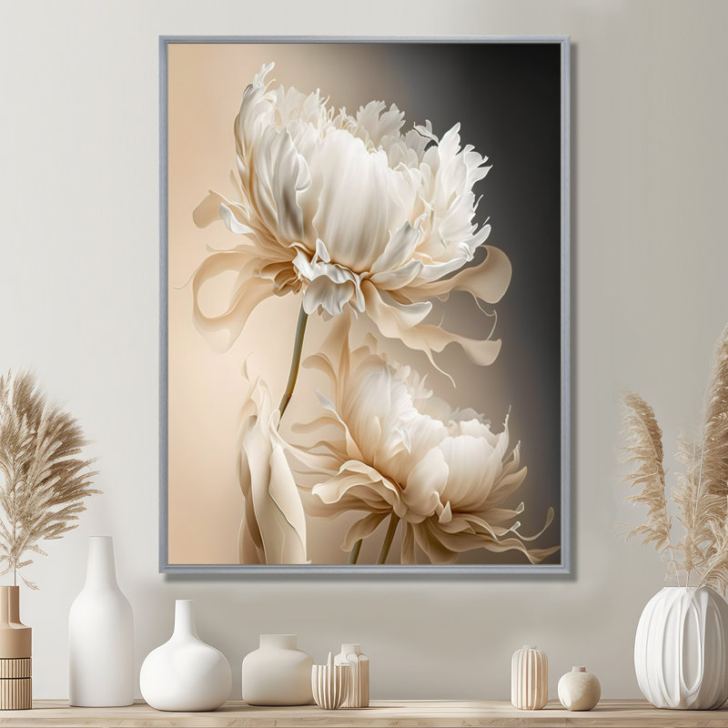 Peony Flower I - Print on Canvas, 20" H x 12" W, Silver Floater Framed