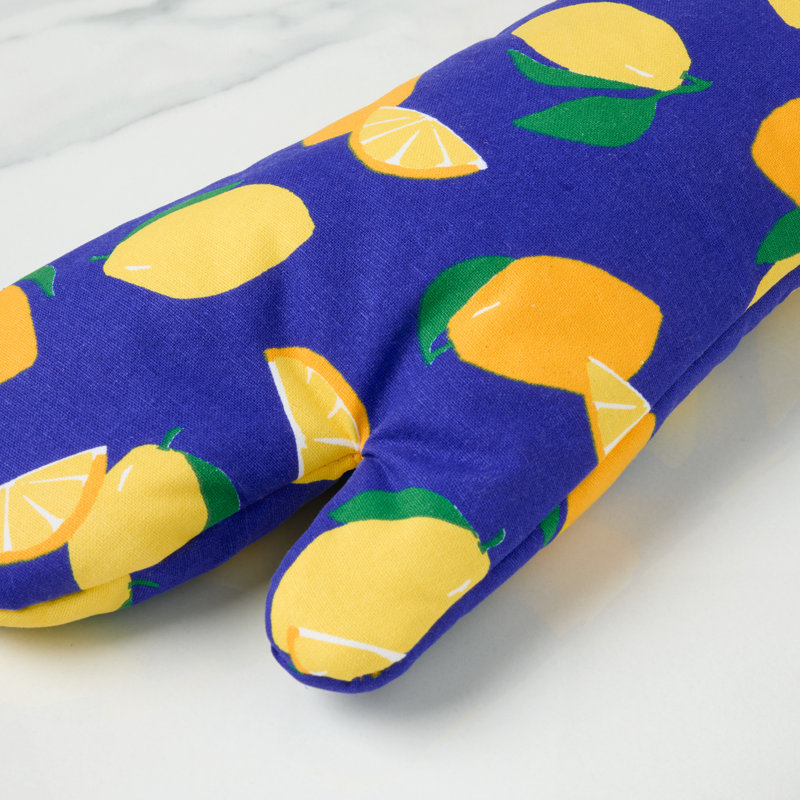 KATE SPADE NEW YORK Lemon Party Oven Mitt Set, 7"x13", Navy Blue/Yellow