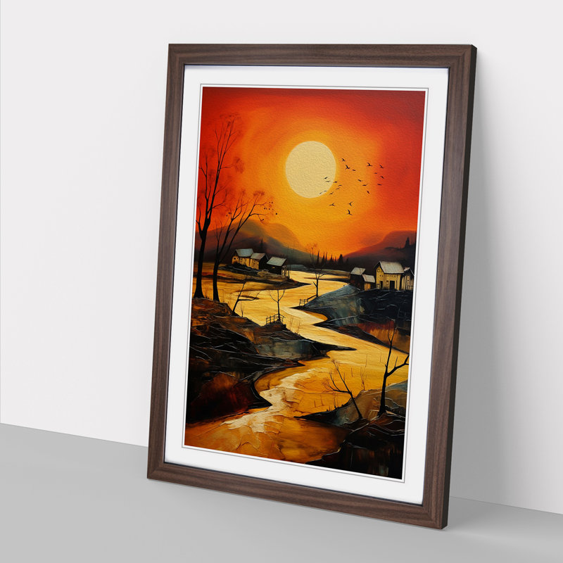Landscape Expressionism No.3 - Single Picture Frame Print on Wood, Walnut Framed, 46cm H x 34cm W