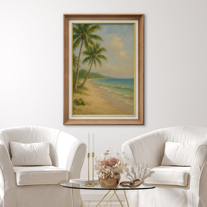 «Tropical Palm Beach Seaside Coastal Landscape», reproduction d'art sur toile encadrée, H 36 po x l 26 po x P 1,5 po