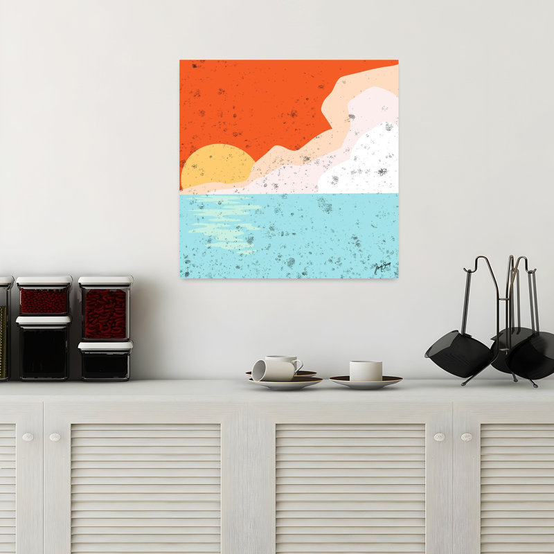 Horizon abstrait, art contemporain de paysage océanique, H 18 po x l 18 po