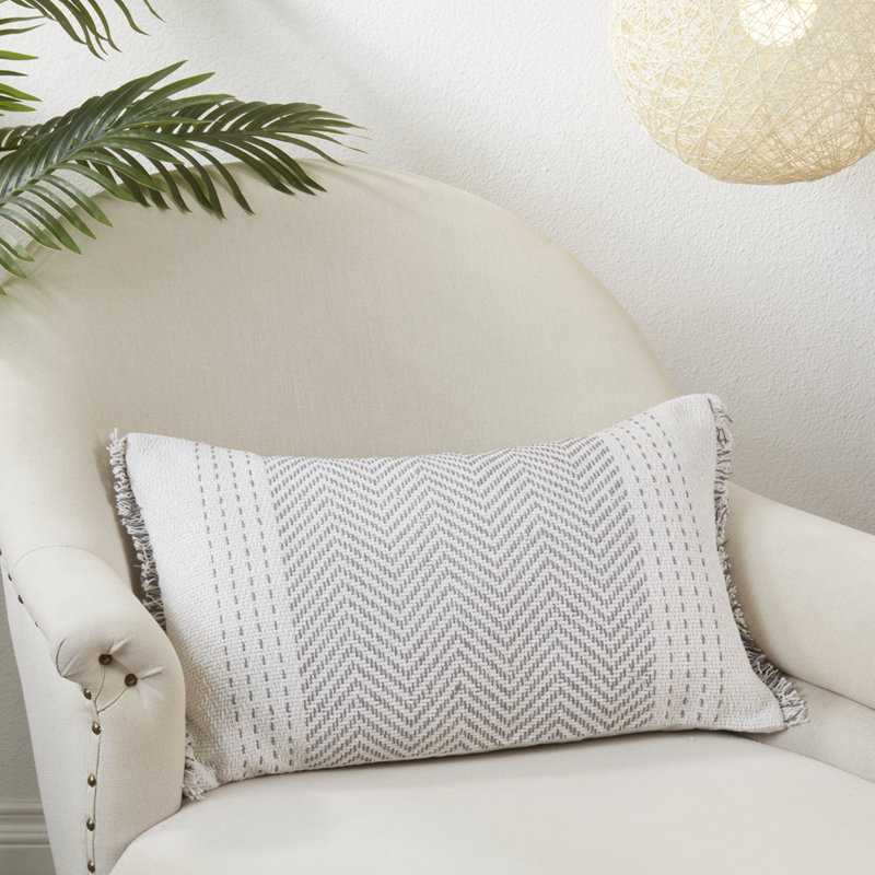 Housse de coussin décoratif moderne 100% coton Kantha Stitch Design 14 X 23 pouces, gris, Gris, Rectangle H 14 po x l 23 po