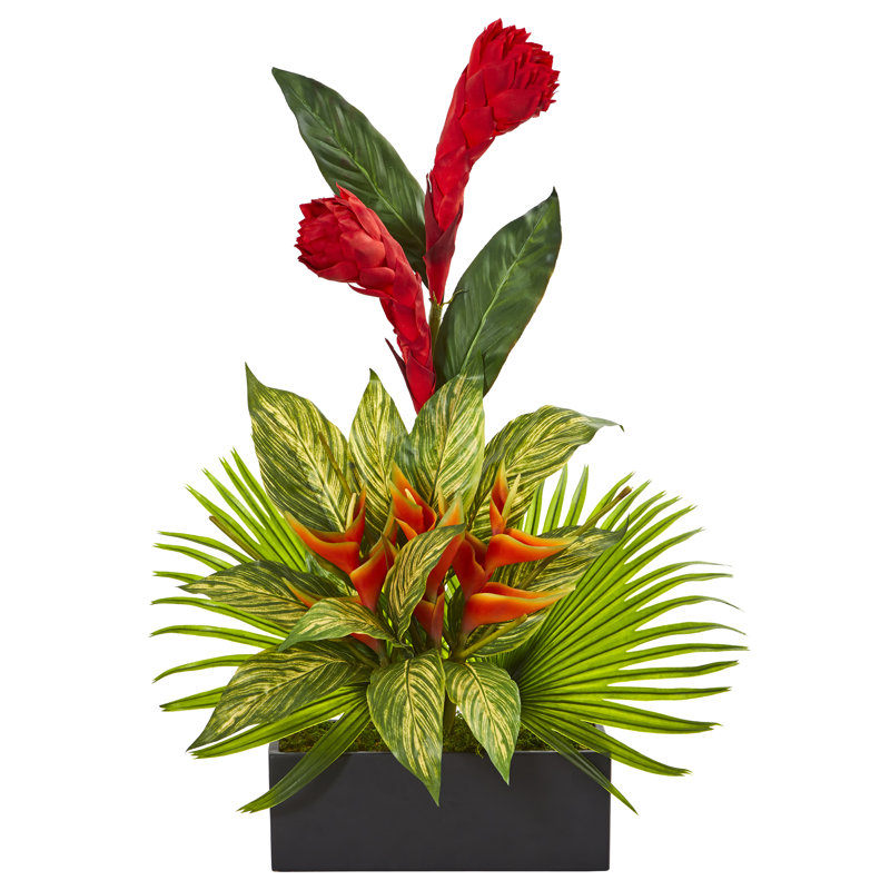 Arrangement de fleurs artificiel en mélange tropicale en vase