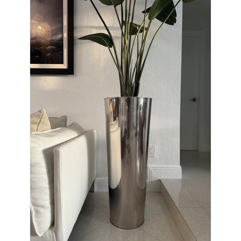 Faux Bird Of Paradise Tree in Metal Planter, 96" H x 40" W x 24" D, Silver