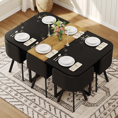 Modern 7-Piece Dining Set with Space-Saving Rectangular Table