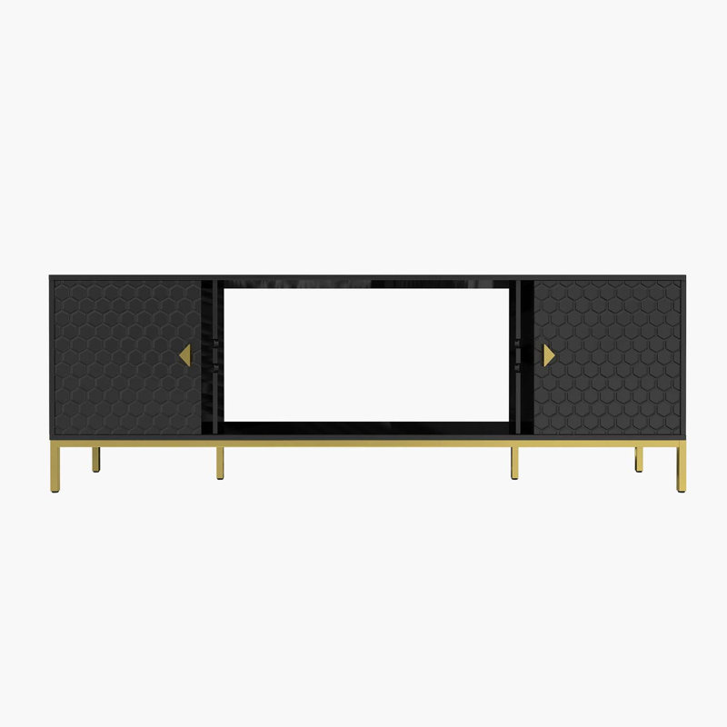 Sarinda TV Stand with Honeycomb Doors & Adjustable Shelves, Black