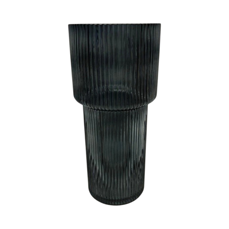 Blue Tall Glass Ribbed Vase, Green