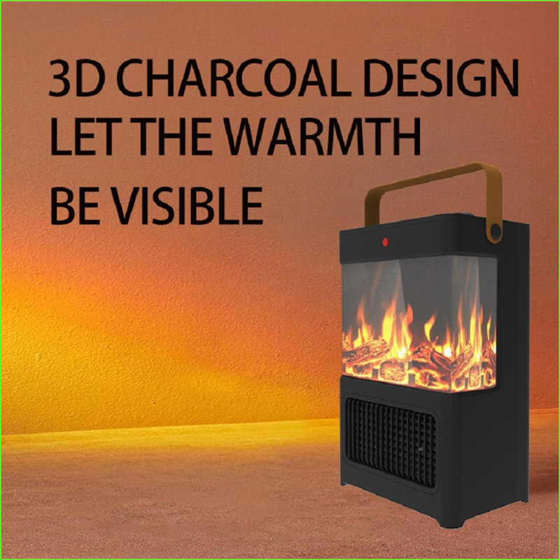 Electric Fireplace Heater with 3D LED Flame, 1500W, Double Safety | Freestanding | Black