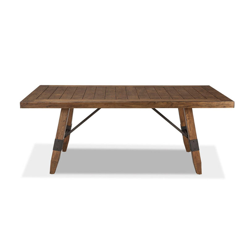 Huell Extendable Solid Wood Top Metal Base Dining Table