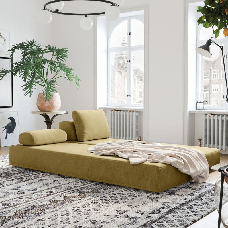 Balshan Daybed - Fold-Out Sleeper Chaise with Premium Memory Foam Queen-Size Mattress & Pillows, Camel