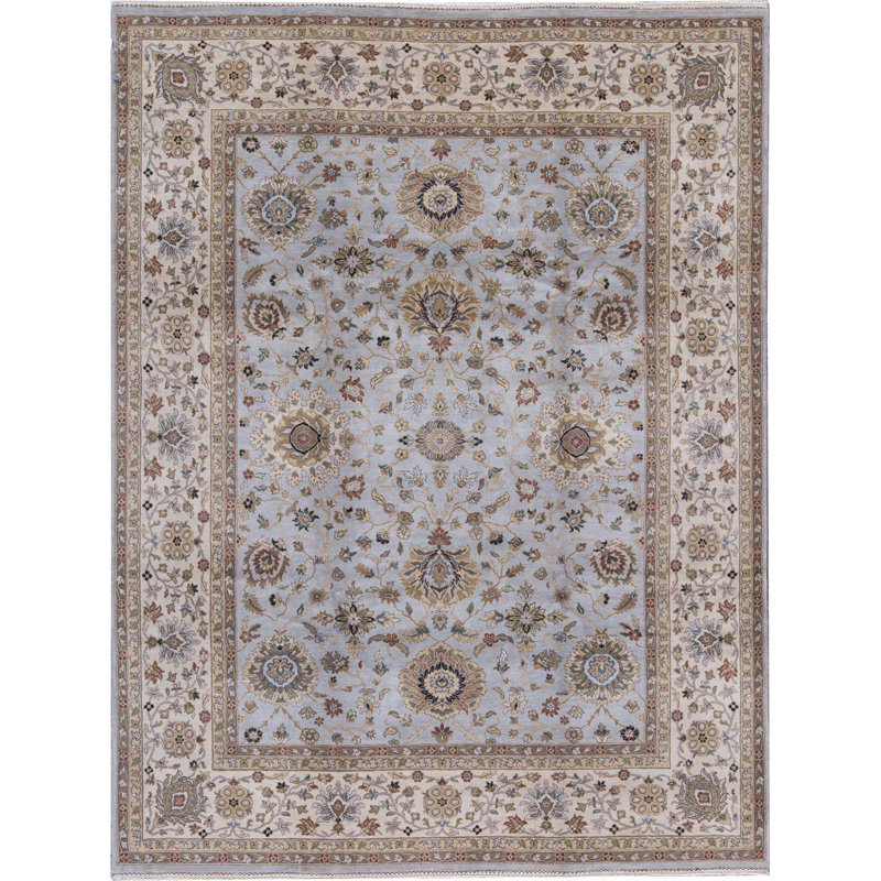 Tapis bleu et ivoire de haute qualité noué à la main