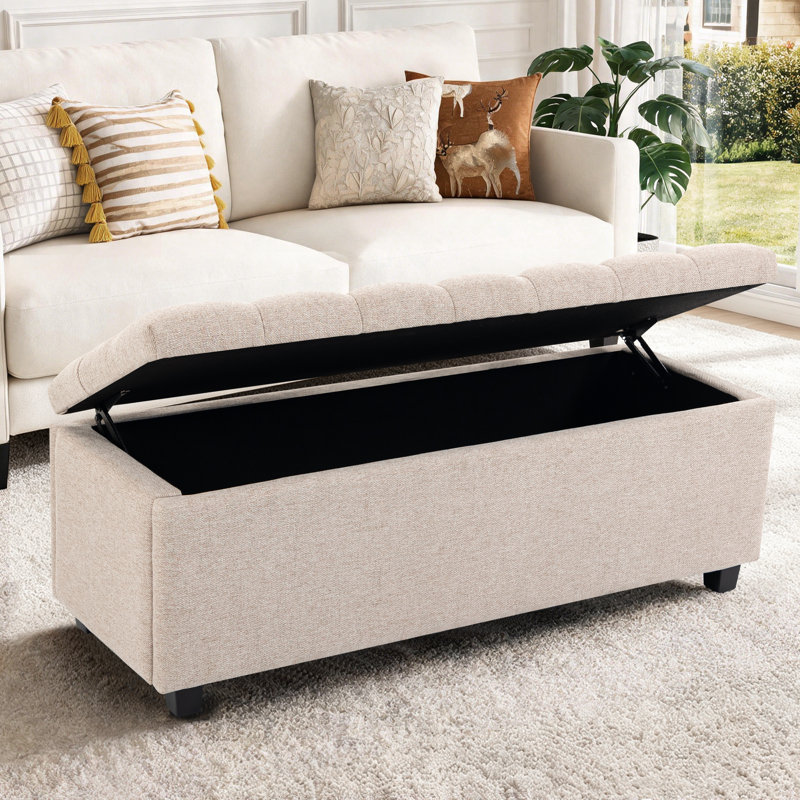 Banc ottoman de rangement classique rembourré, Light Brown, Light Brown
