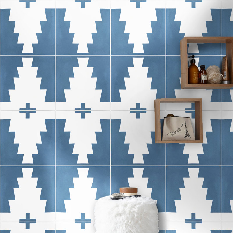 Midar 8" x 8" Wall & Floor Tile, Blue/White