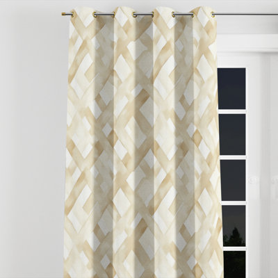 Modern Curtains - Geometric Cream Geometry Velvet Grommet Curtain - 1 Panel