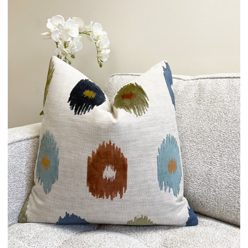 Housse de coussin en velours Ikat Dot, Bleu, 22 x 22 po
